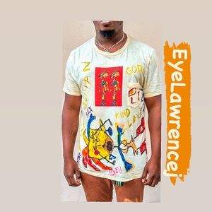 Revamped t-shirt&jeans&shoes by me. Bleached, Screen printed&hand-painted.